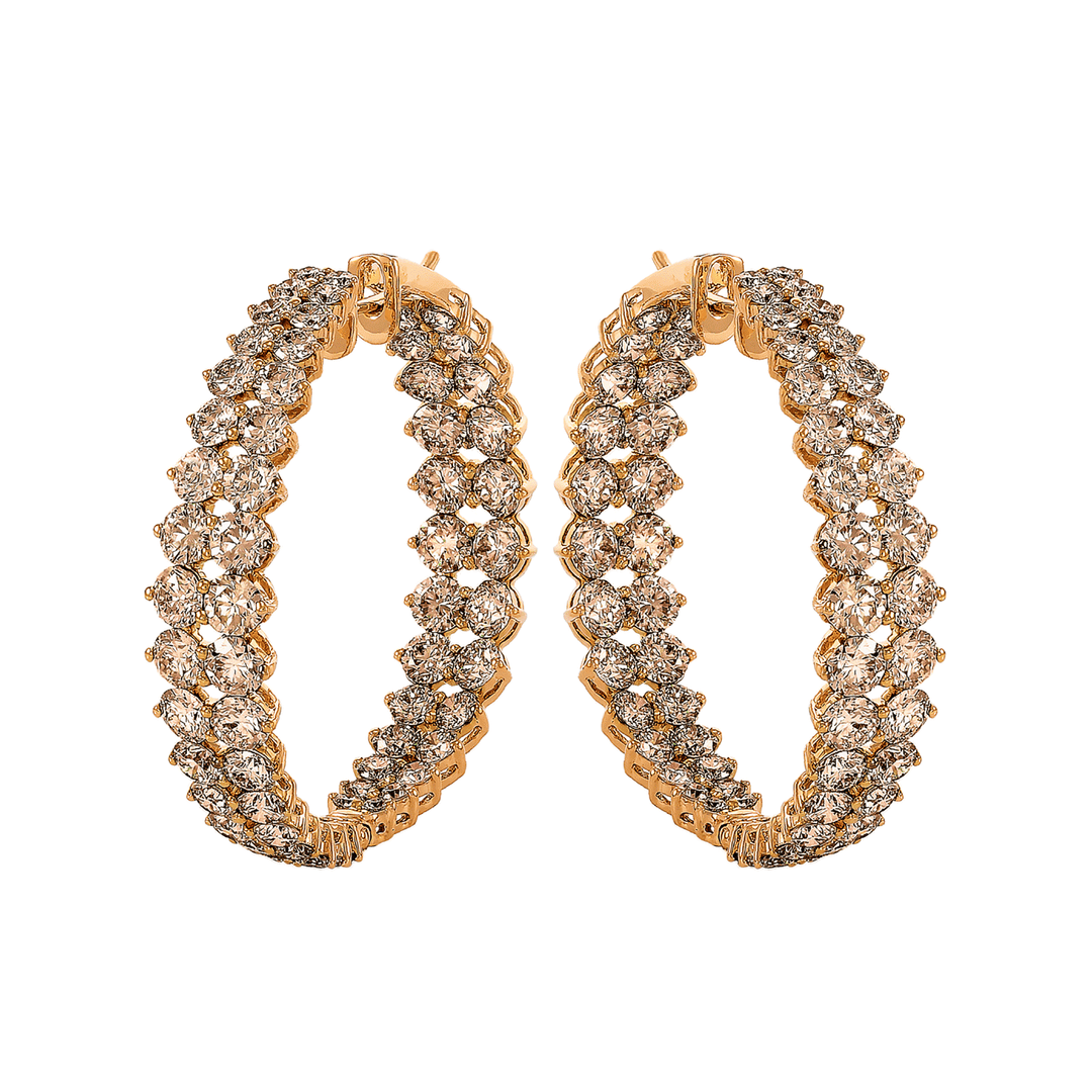 Etho Maria 18k Rose Gold and Brown Diamonds Two Row Hoops