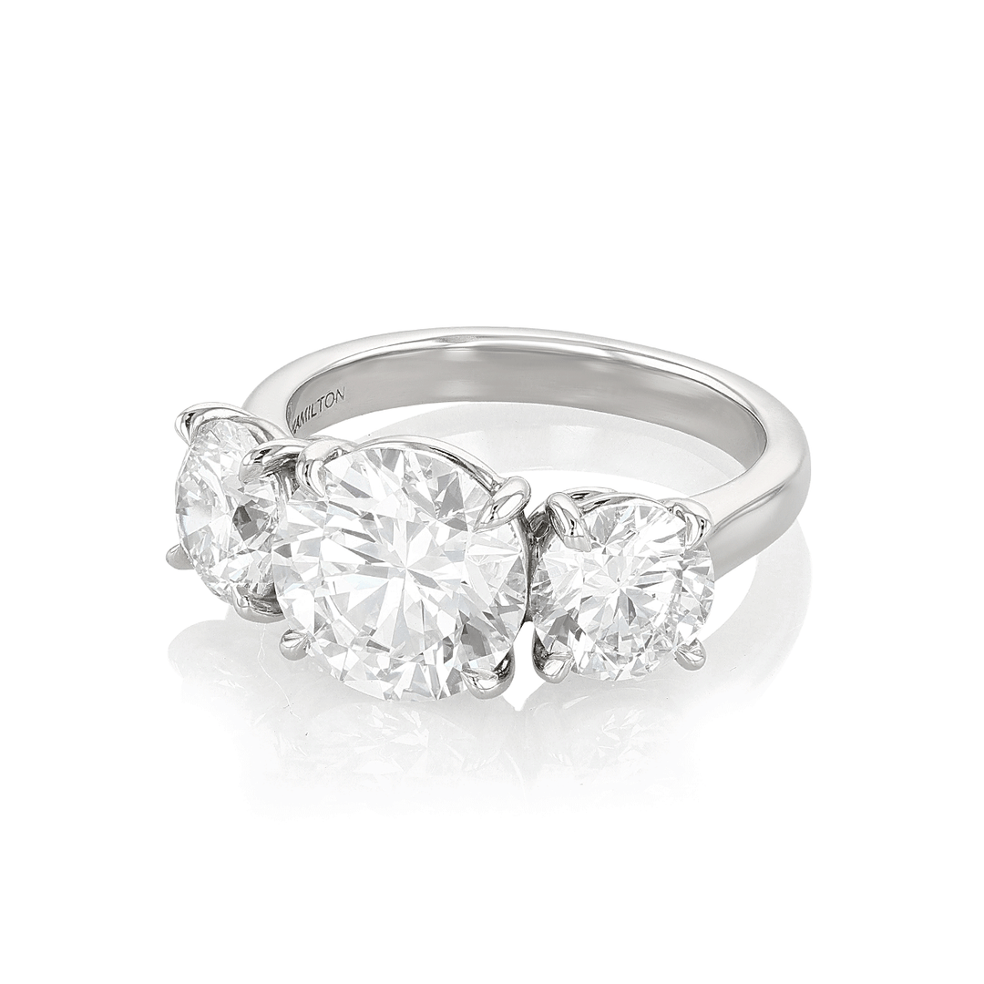 Platinum and 3.20 Total Weight Diamond Three Stone Ring