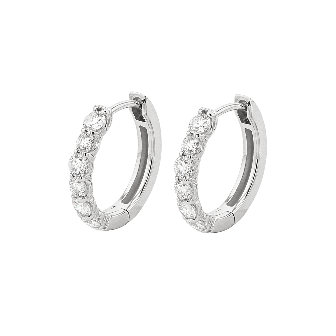 14k White Gold and 1.00 Total Weight Natural Diamond Hoops