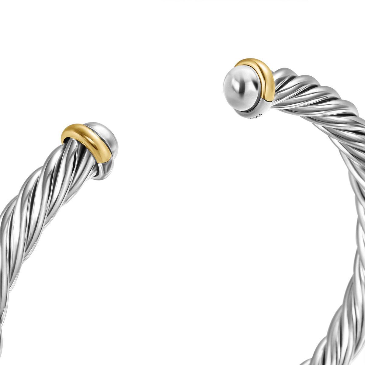 David Yurman Cable Cuff Bracelet Sterling Silver with 14K Yellow Gold and Black Diamonds, 6mm