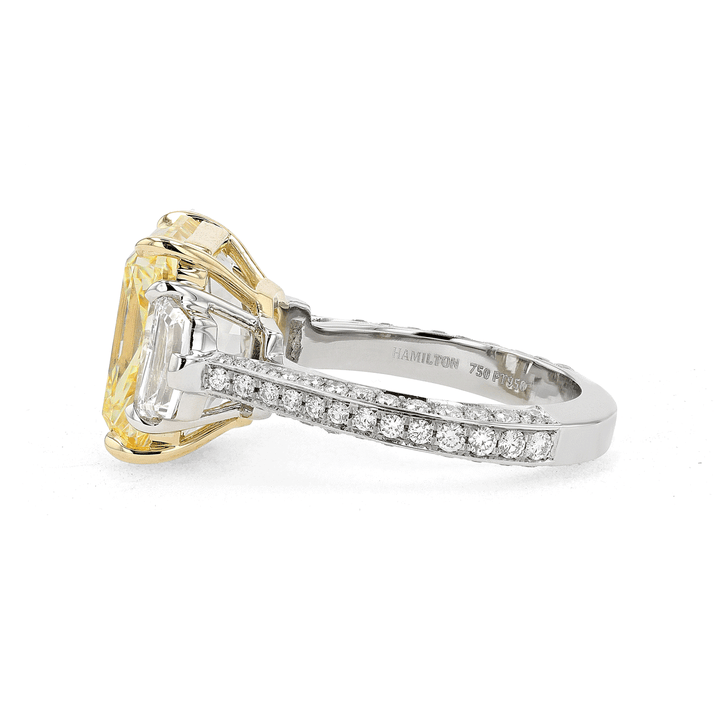 Platinum 18k Yellow Gold and 8.39 Total Weight Fancy Yellow Diamond 3 Stone Ring