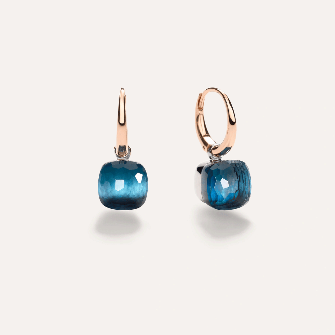 Pomellato Nudo 18k Rose White Gold London Blue Topaz Earrings