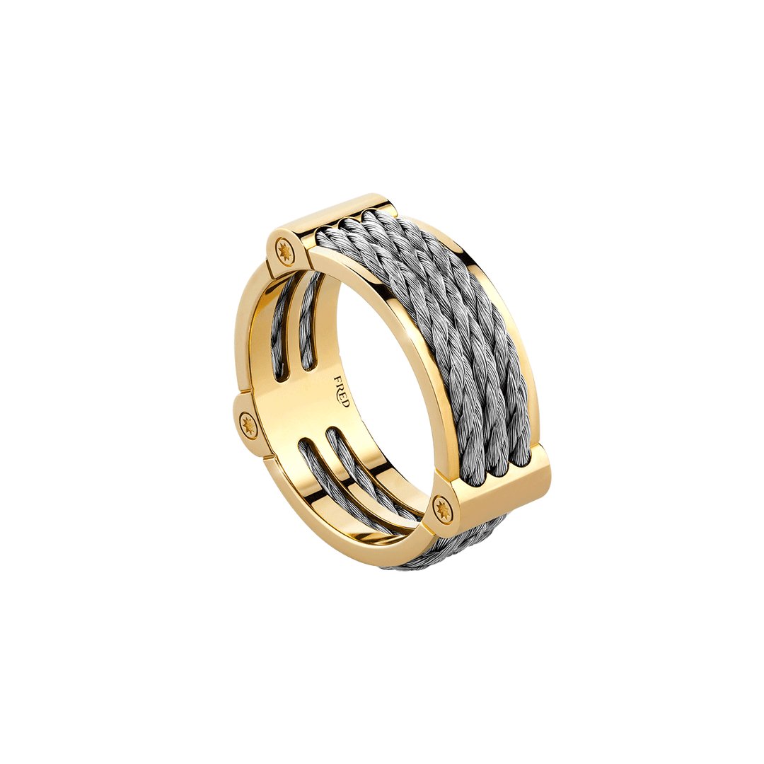 FRED Force 10 Winch 3 Row Steel and 18k Gold Ring, Exclusively at Hamilton Jewelers