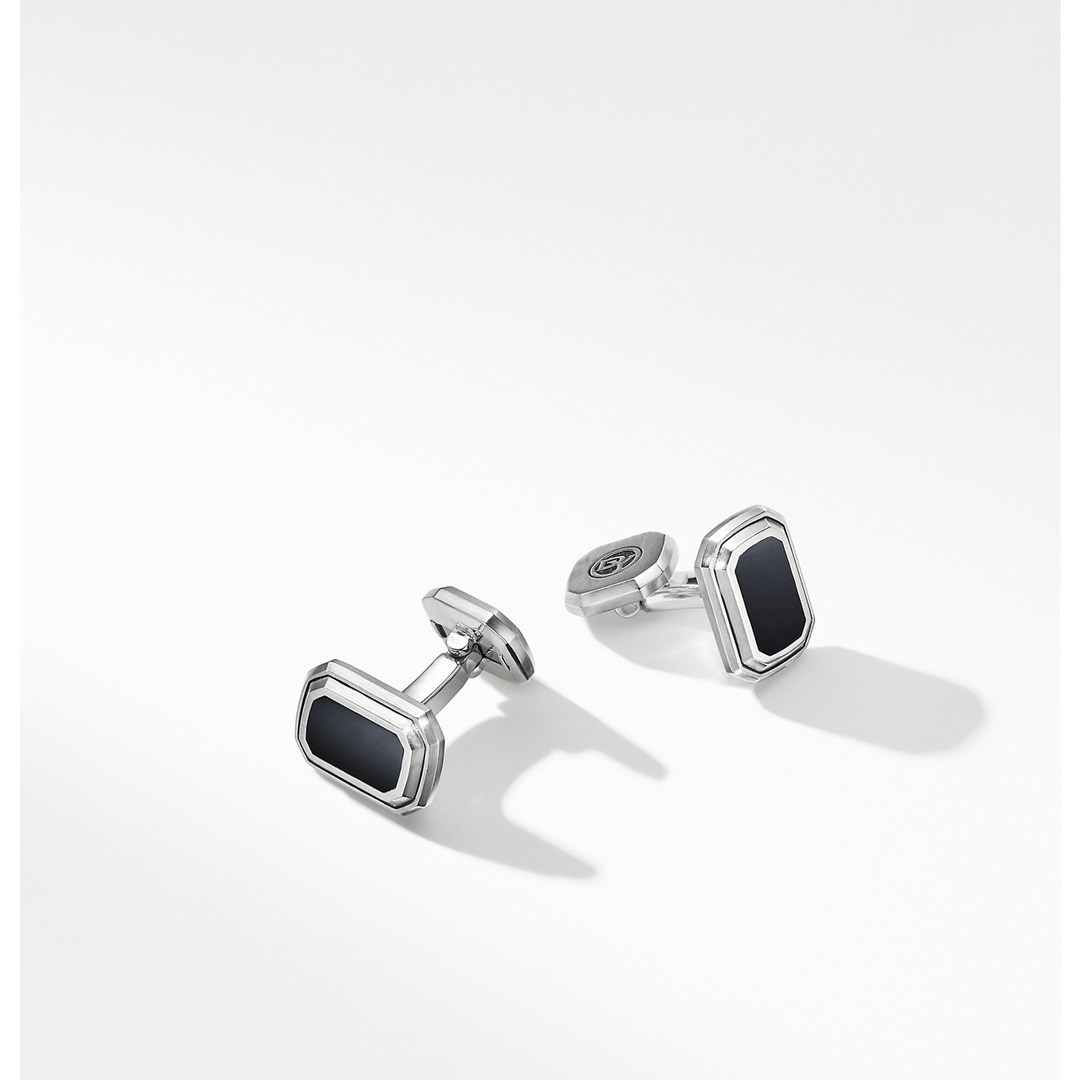 David Yurman Deco Cufflinks Sterling Silver with Black Onyx, 17mm