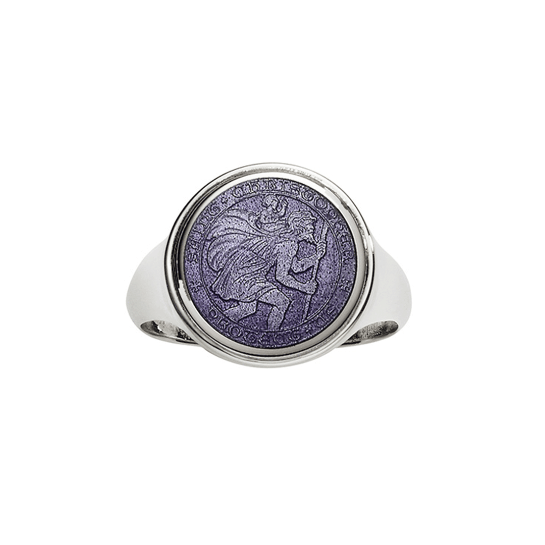 St. Christopher Sterling Silver and Purple Ring