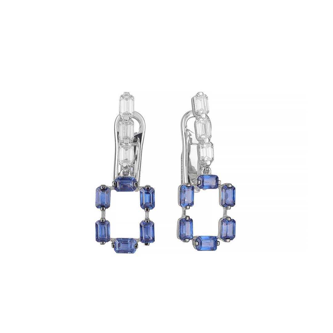 18k White Gold and Sapphire Baguette 1.56 Total Weight Earrings