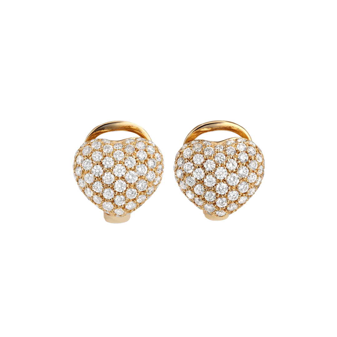 18k Gold and 1.64 Total Weight Diamond Heart Earrings