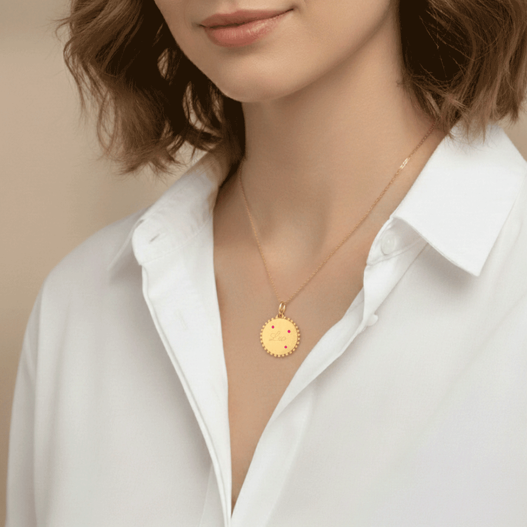 Rondel Jewelry 18k Yellow Gold Ruby Leo Zodiac Charm