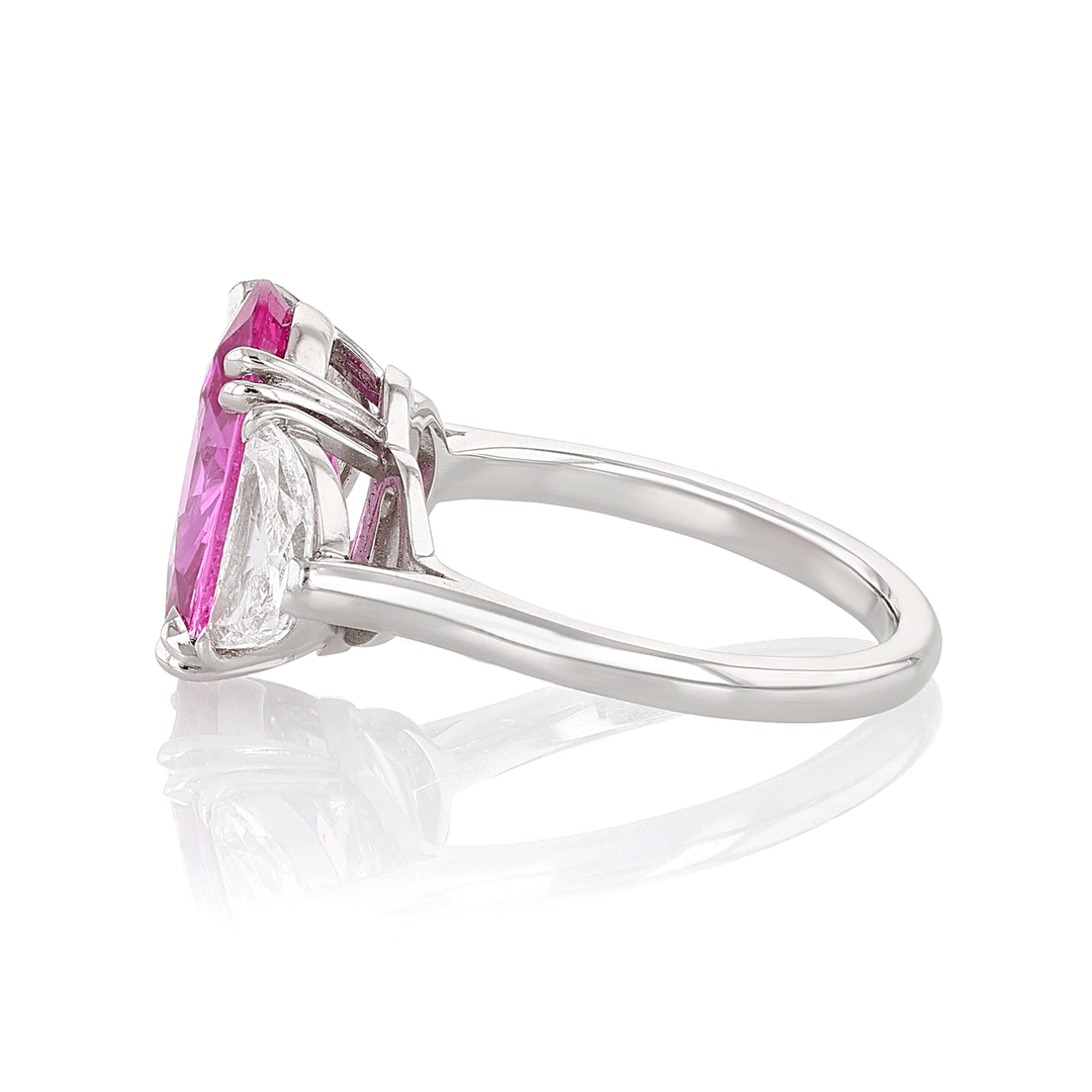 Platinum Oval Purple-Pink Sapphire 5.82 Total Weight and Diamond Ring