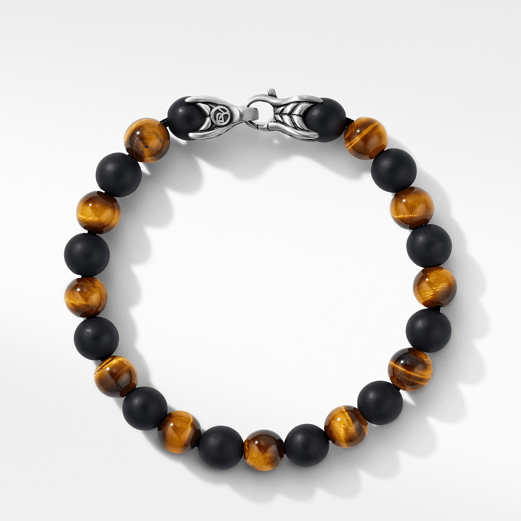 David Yurman Spiritual Beads Alternating Bracelet Sterling Silver with Tiger’s Eye and Black Onyx, 8mm