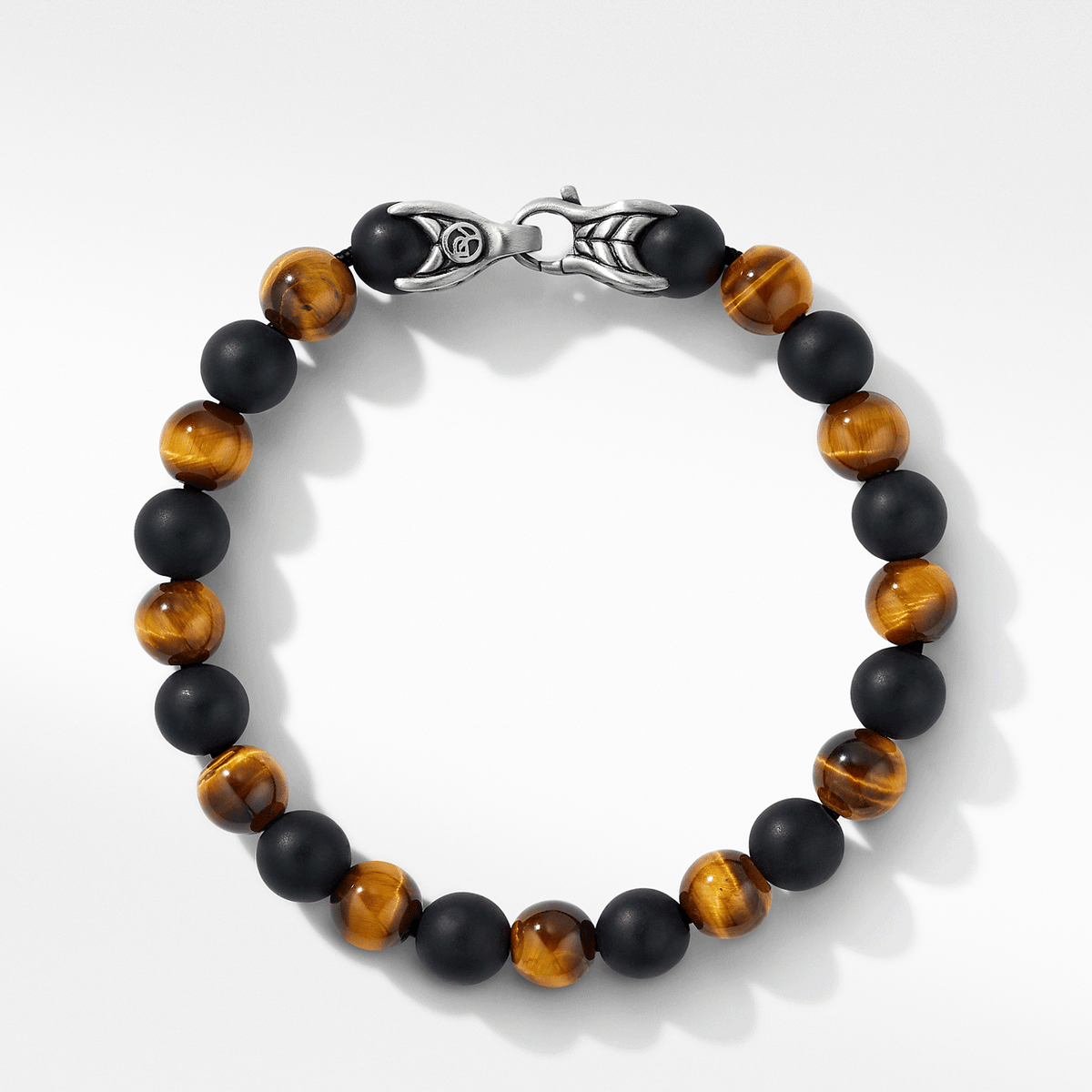 David Yurman Spiritual Beads Alternating Bracelet Sterling Silver with Tiger’s Eye and Black Onyx, 8mm