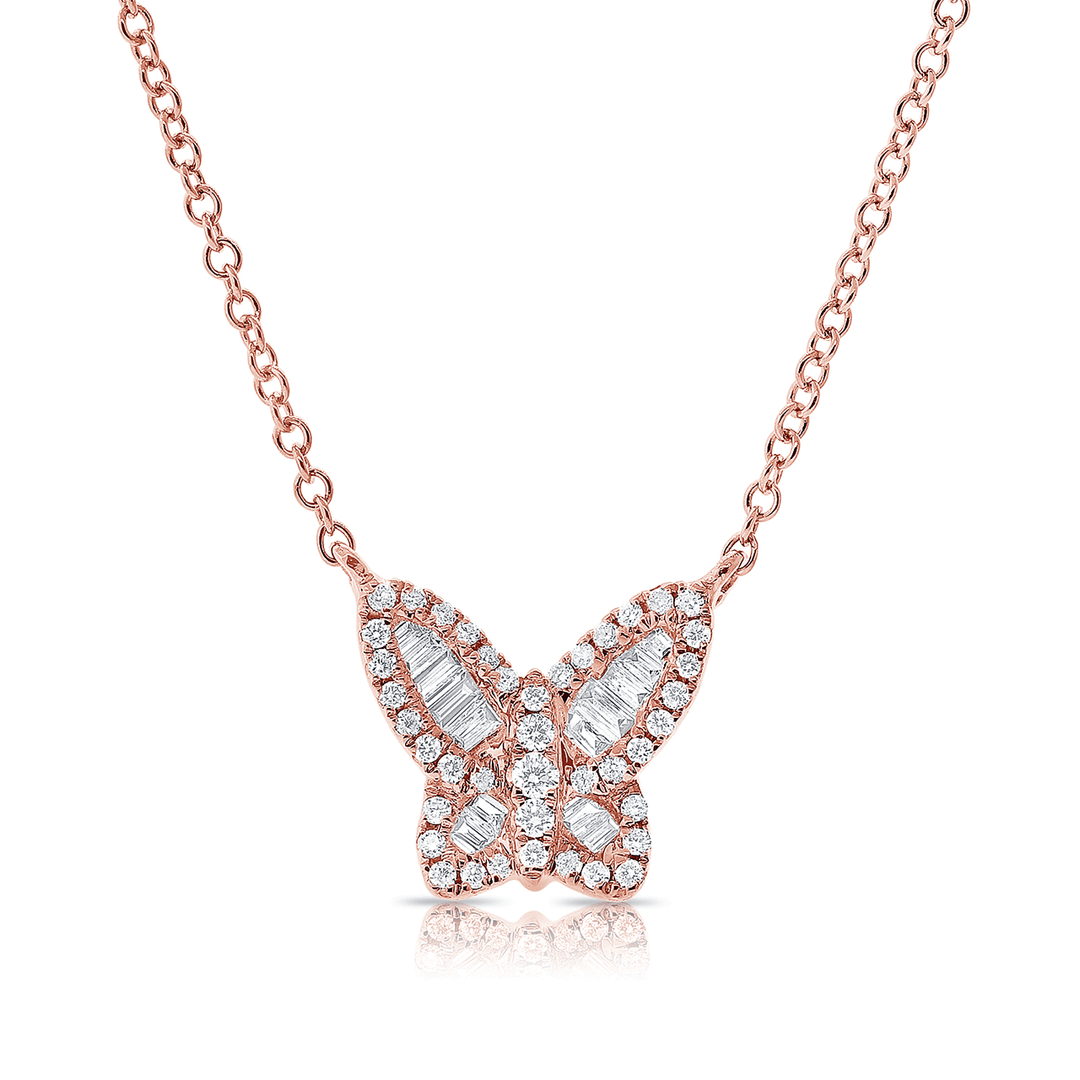14k Rose Gold and Diamond .26 Total Weight Butterfly Necklace