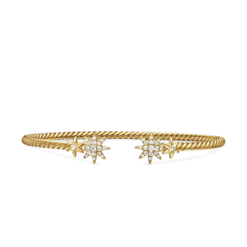 David Yurman Petite Starburst Cable Bracelet 18k Yellow Gold with Diamonds, 2.6mm