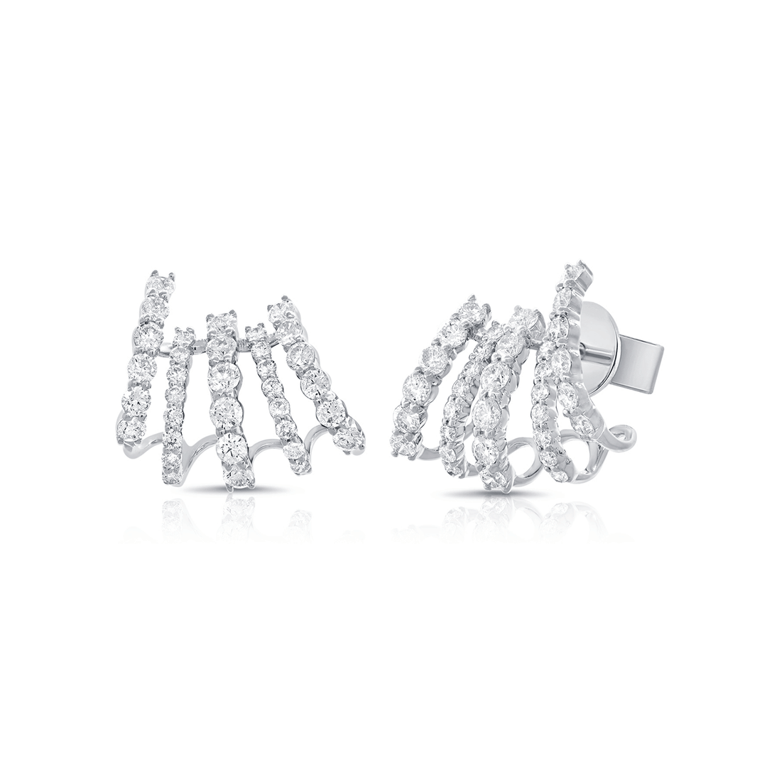 14k White Gold and 1.97 Total Weight Diamond 5 Row Earrings