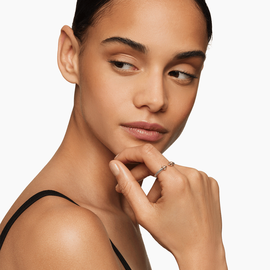 David Yurman Renaissance Ring in Sterling Silver with 14k Yellow Gold Domes and Diamonds