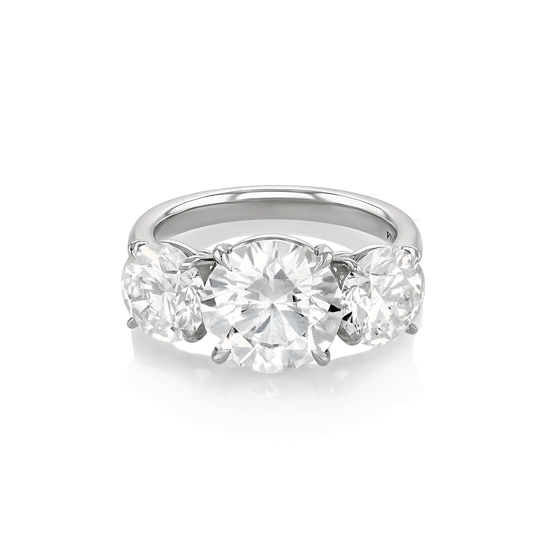 Platinum Three Stone Round Diamond 5.80 Total Weight Engagement Ring