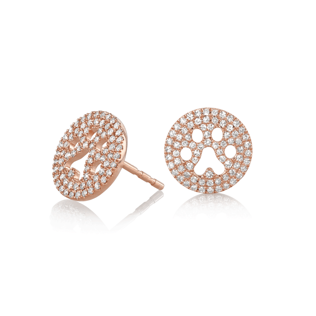 14k Rose Gold and Diamond .40 Total Weight Paw Print Earrings