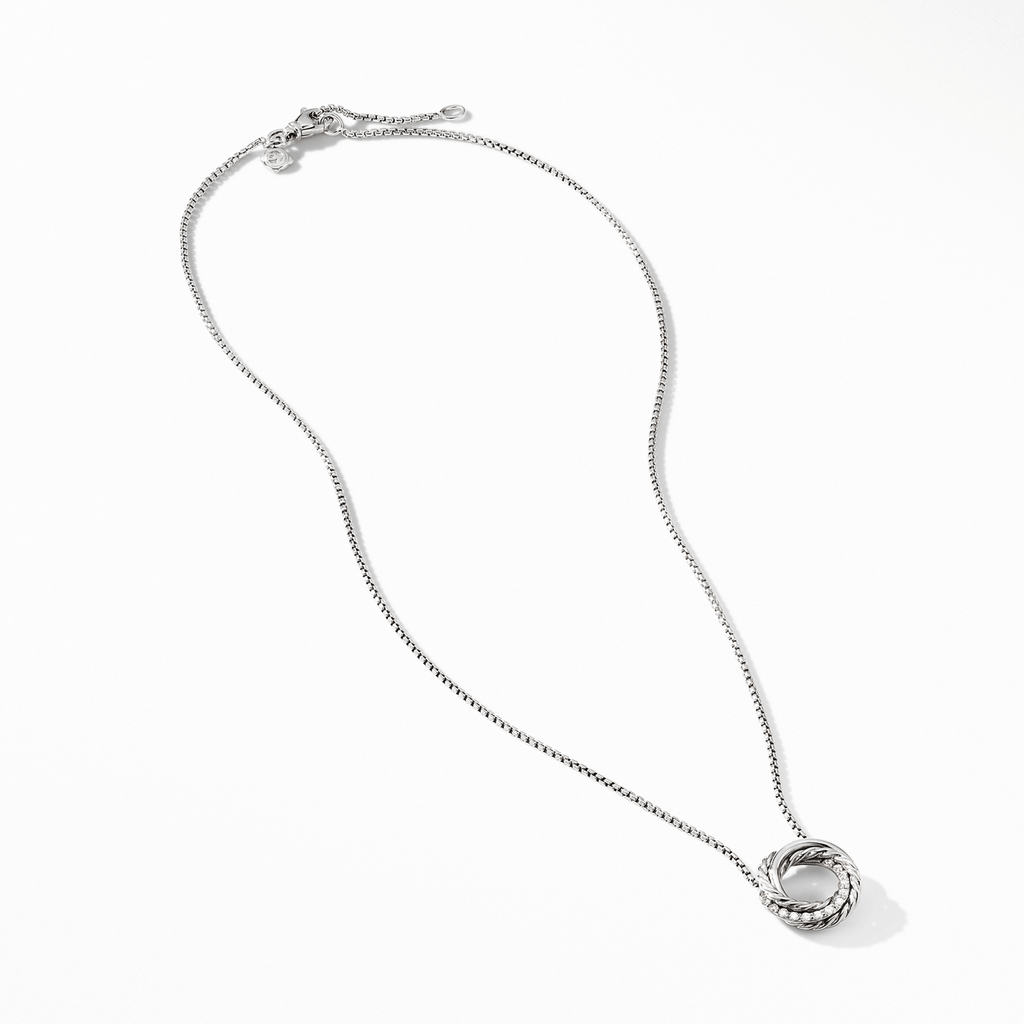 David Yurman Crossover Pendant Necklace in Sterling Silver with Pavé Diamonds, 15mm