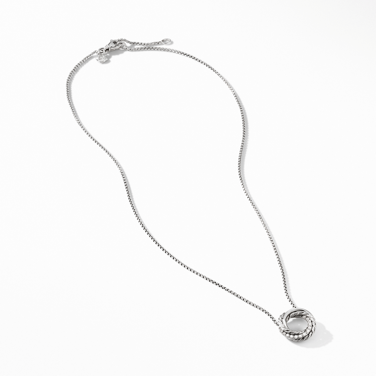 David Yurman Crossover Pendant Necklace in Sterling Silver with Pavé Diamonds, 15mm