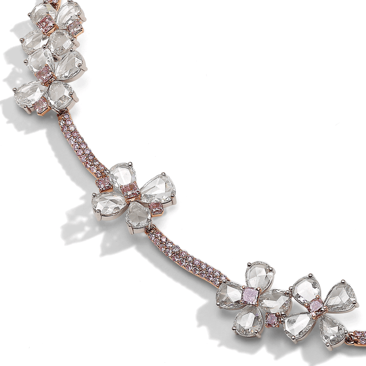 Hamilton Private Reserve Collection 18k Yellow Gold and Rose Cut 34.09 Total Weight Pink Diamonds Necklace