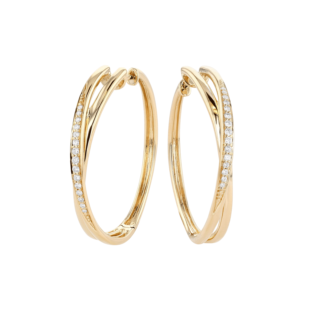 18k Yellow Gold and Diamond .17 Total Weight Crossover Hoops