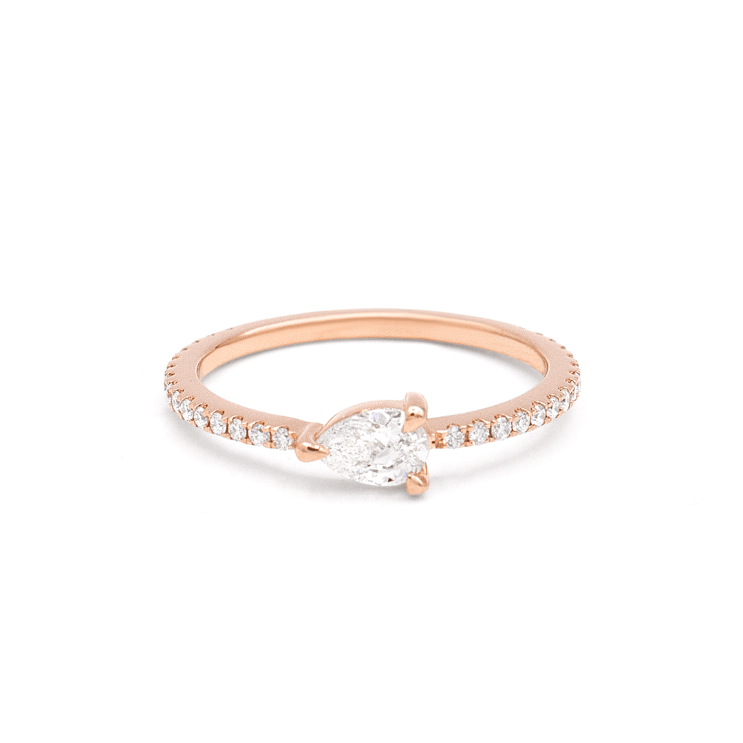 18k Rose Gold and Pear Shape Center Diamond .30 Total Weight Ring