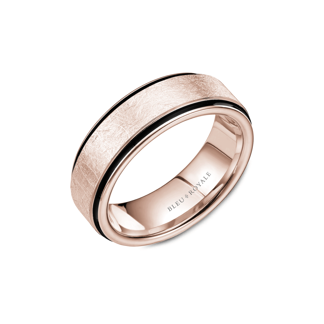 18k Rose Gold and Black Carbon 7.5mm Wedding Band