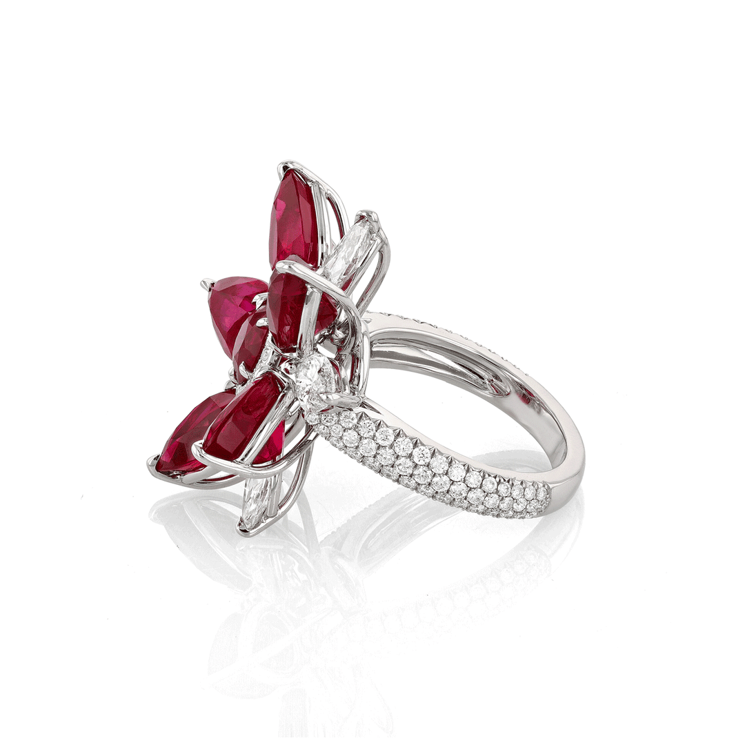 Platinum Ruby 11.82 Total Weight and Diamond Ring