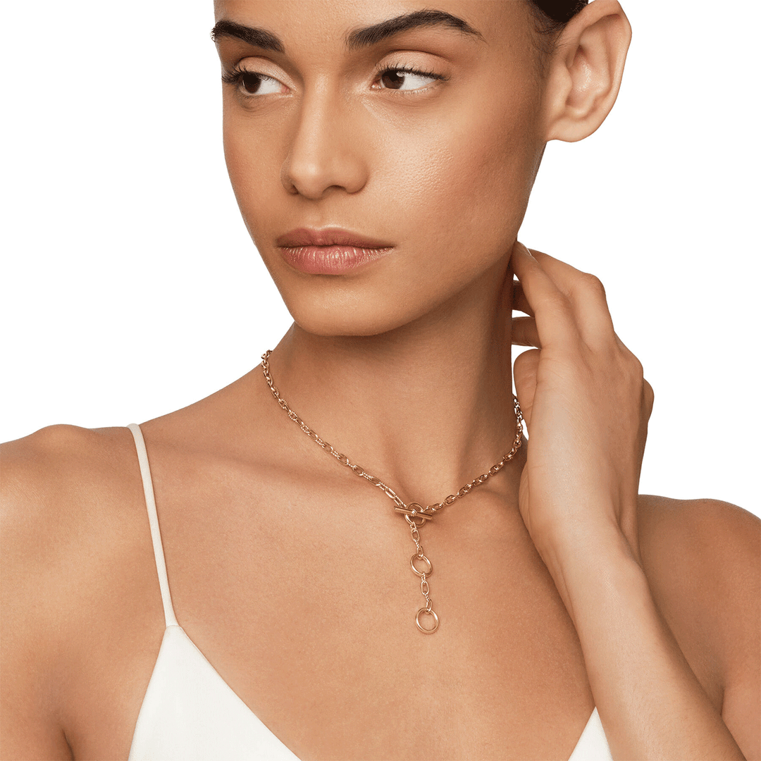 David Yurman Madison Three Ring Chain Necklace in 18k Yellow Gold