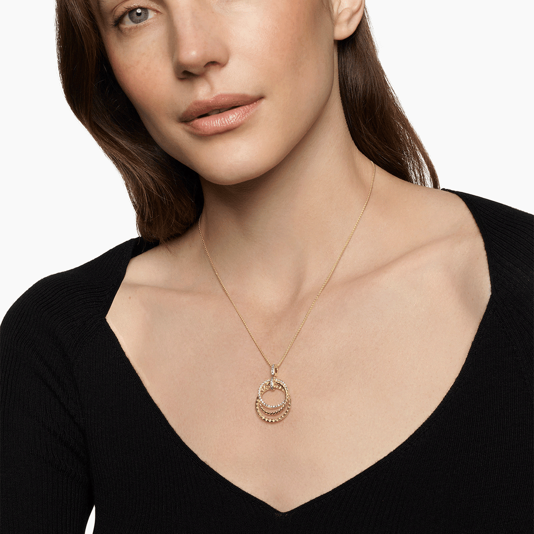 David Yurman Crossover Trio Pendant Necklace 18k Yellow Gold with Diamonds, 24mm