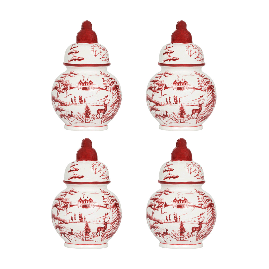 Juliska  Country Estate Winter Frolic Ginger Jar Place Card Holder Set/4 - Ruby