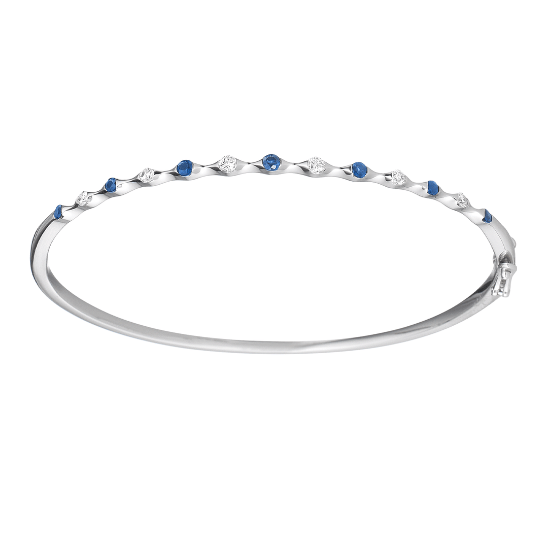 Wave 18k Diamond and Sapphire .33 Total Weight Bangle