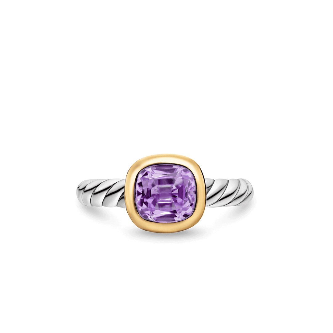 David Yurman Mercer Color Stone Ring Sterling Silver with 18K Yellow Gold and Prasiolite, 7mm