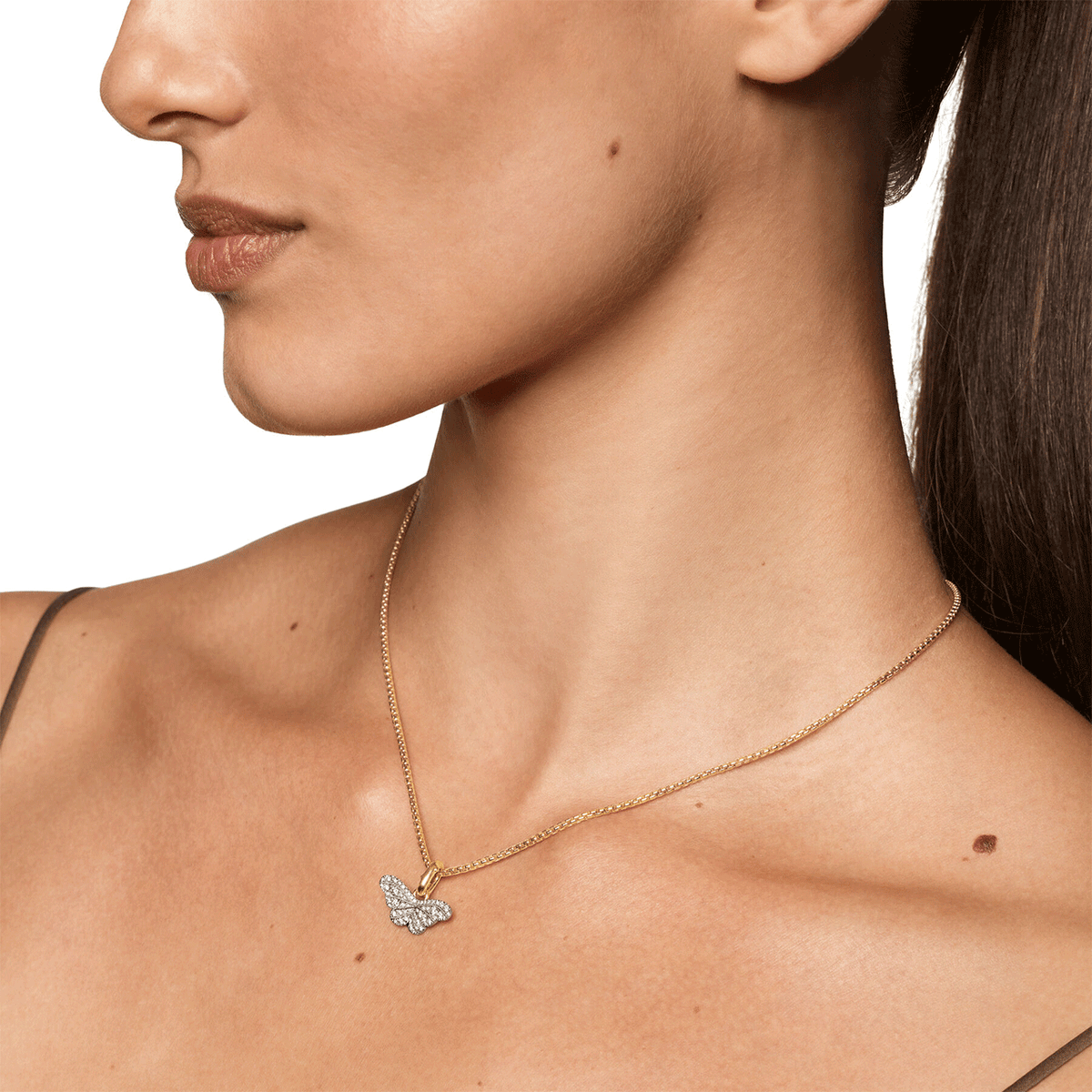 David Yurman Butterfly Amulet 18K White and Yellow Gold with Diamonds, 9.1mm
