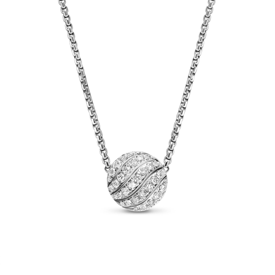 David Yurman Sculpted Cable Pendant Necklace Sterling Silver with Diamonds, 10mm
