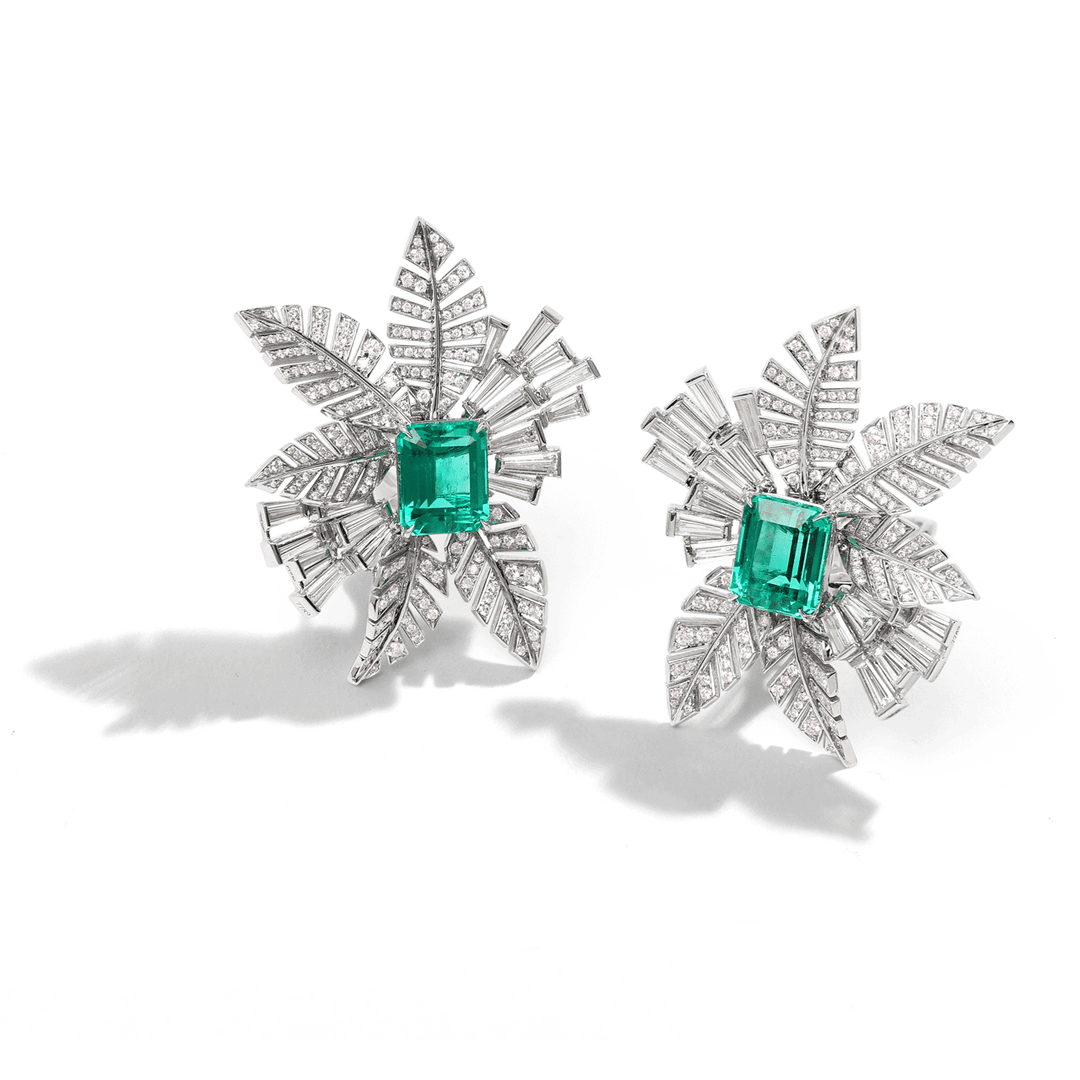 Hamilton Private Reserve Collection Platinum and Emerald 6.52 Total Weight Diamond Earrings