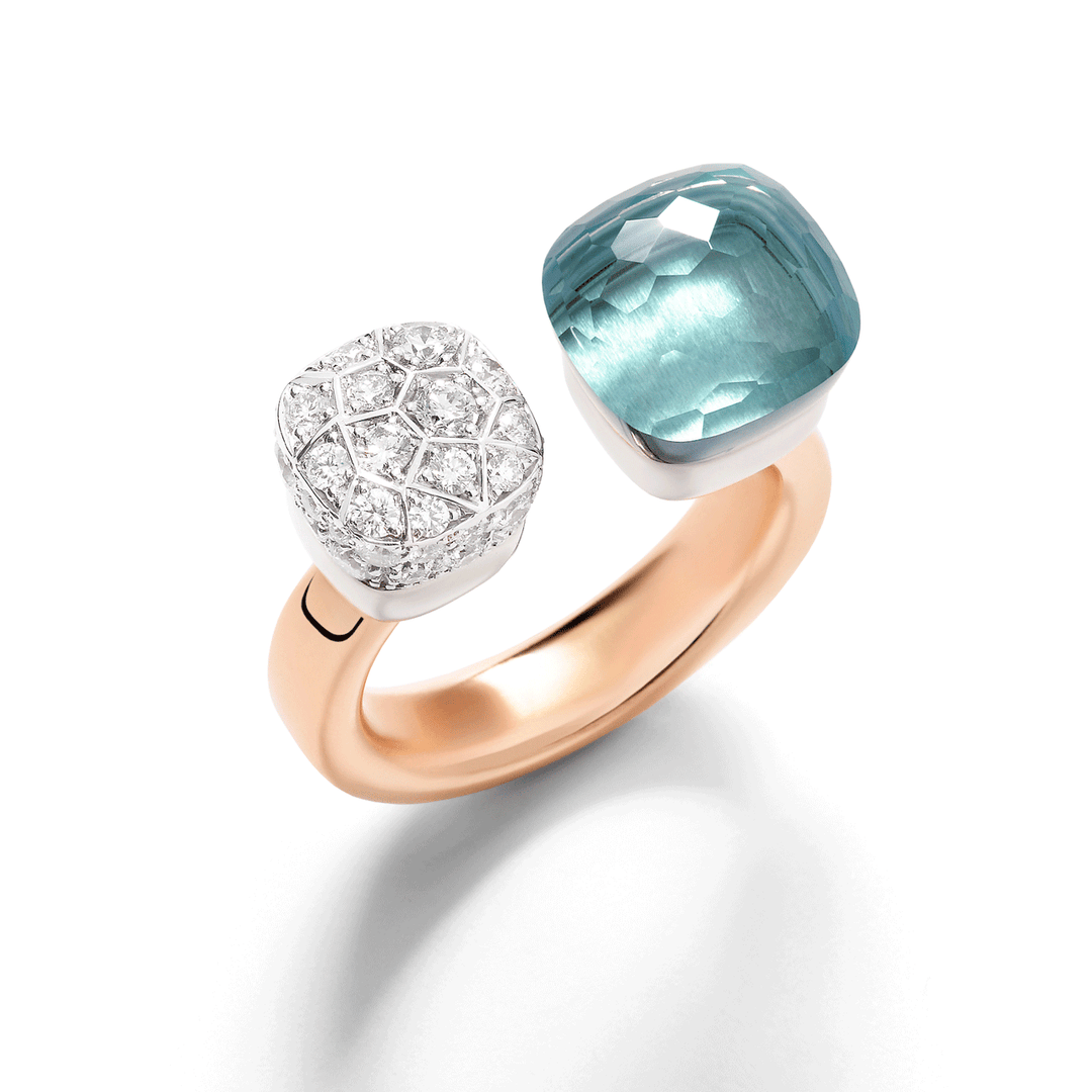 Pomellato Nudo 18k Rose Gold Blue Topaz Diamond Ring