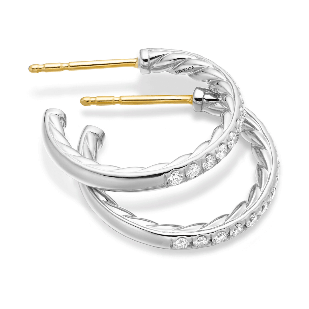 David Yurman Pavé Hoop Earrings Sterling Silver with Diamonds, 19mm
