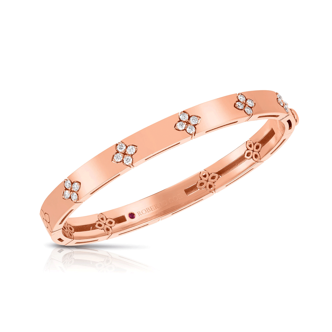 Roberto Coin Love In Verona 18k Rose Gold and Diamond Accent Wide Bangle