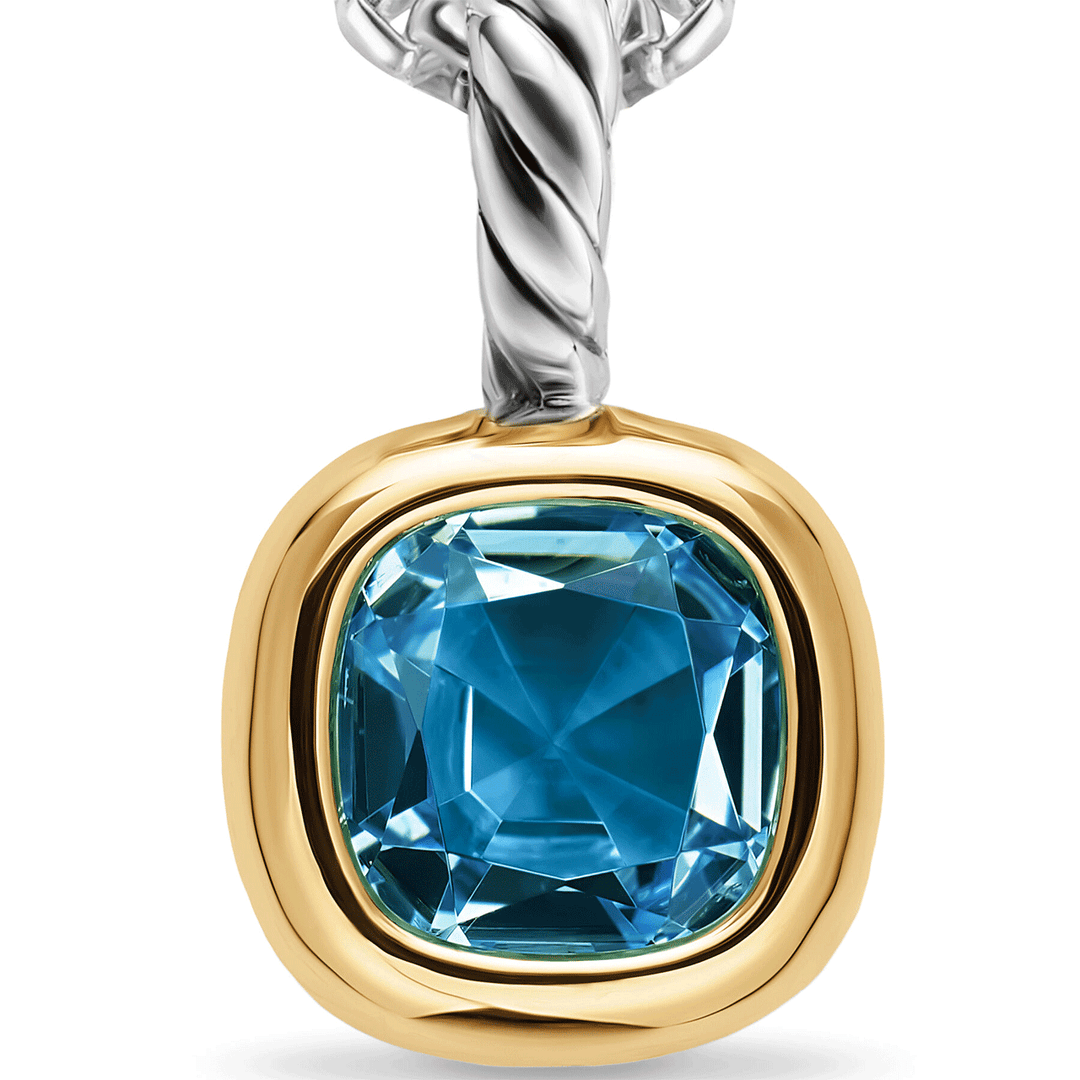David Yurman Mini Cushion Cut Amulet Sterling Silver with 14K Yellow Gold and Hampton Blue Topaz, 5.5mm