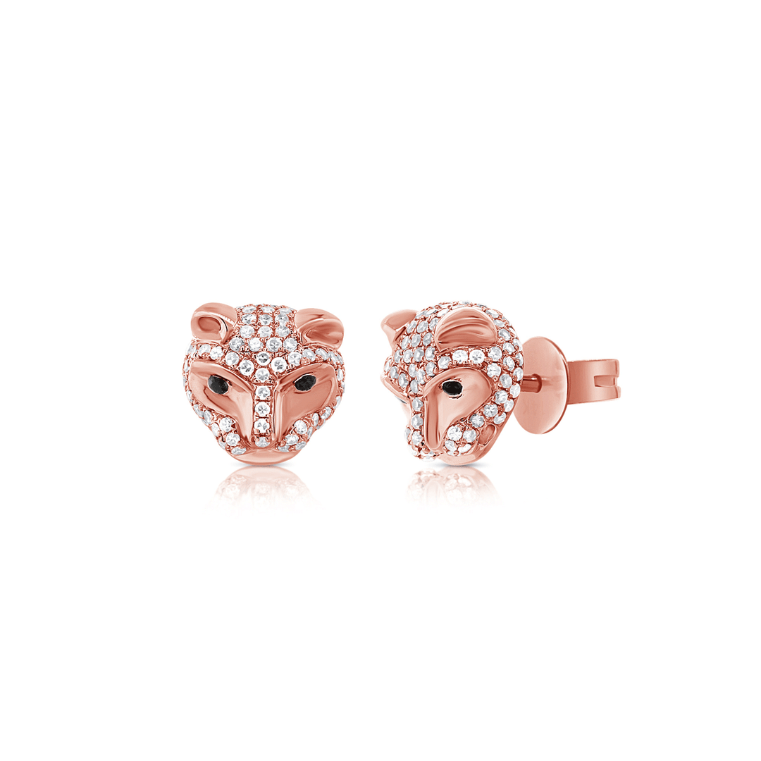 14k Rose Gold and Diamond .46 Total Weight Tiger Head Studs