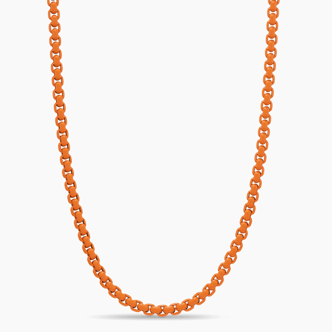 David Yurman Box Chain Necklace Sterling Silver with Orange Stainless Steel, 4mm