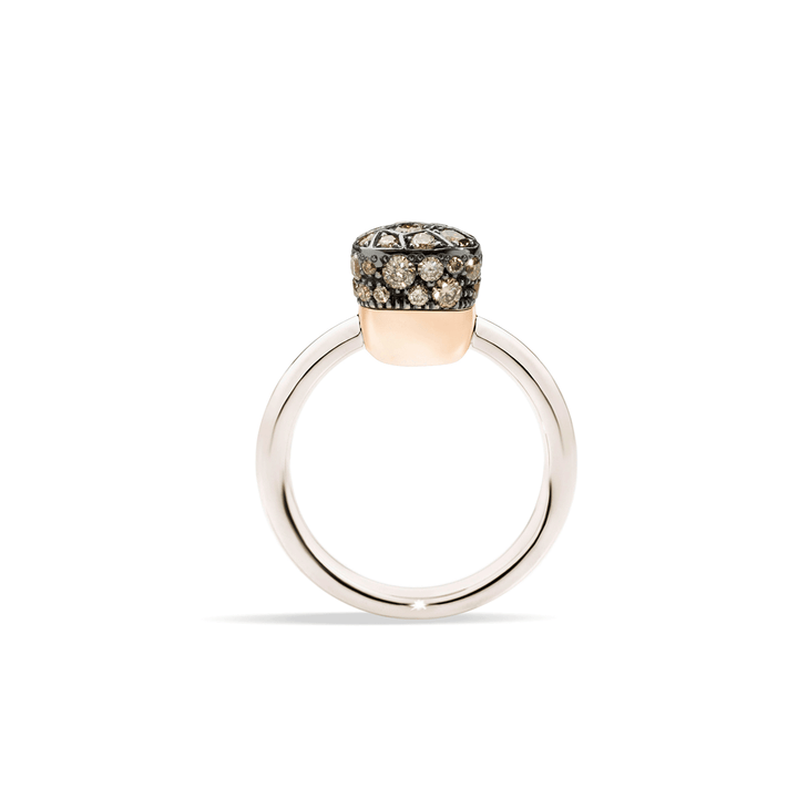 Pomellato Nudo 18k White Rose Gold Brown Diamond Solitaire Ring