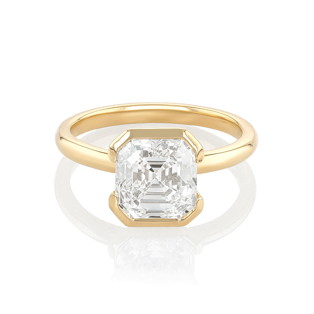 18k Yellow Gold and 3.02 Total Weight Asscher Diamond Ring