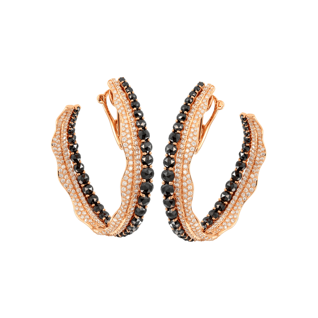 Etho Maria 18k Rose Gold Black and White Diamond Hoop Earrings