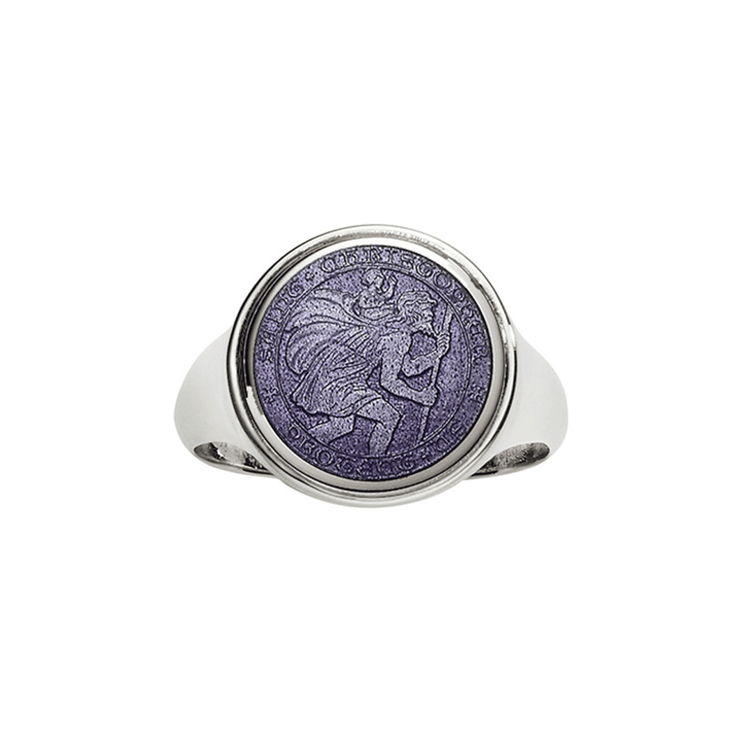 St. Christopher Sterling Silver and Purple Ring