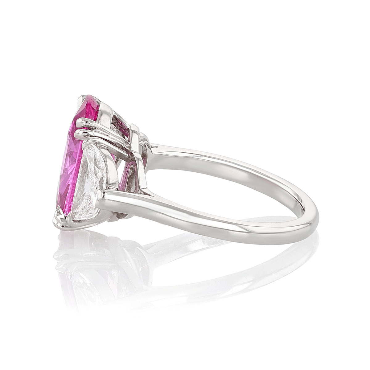 Platinum Oval Purple-Pink Sapphire 5.82 Total Weight and Diamond Ring