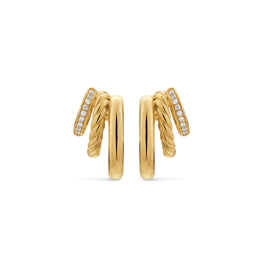 David Yurman DY Mercer® Multi Row Earrings 18K Yellow Gold with Diamonds, 18mm