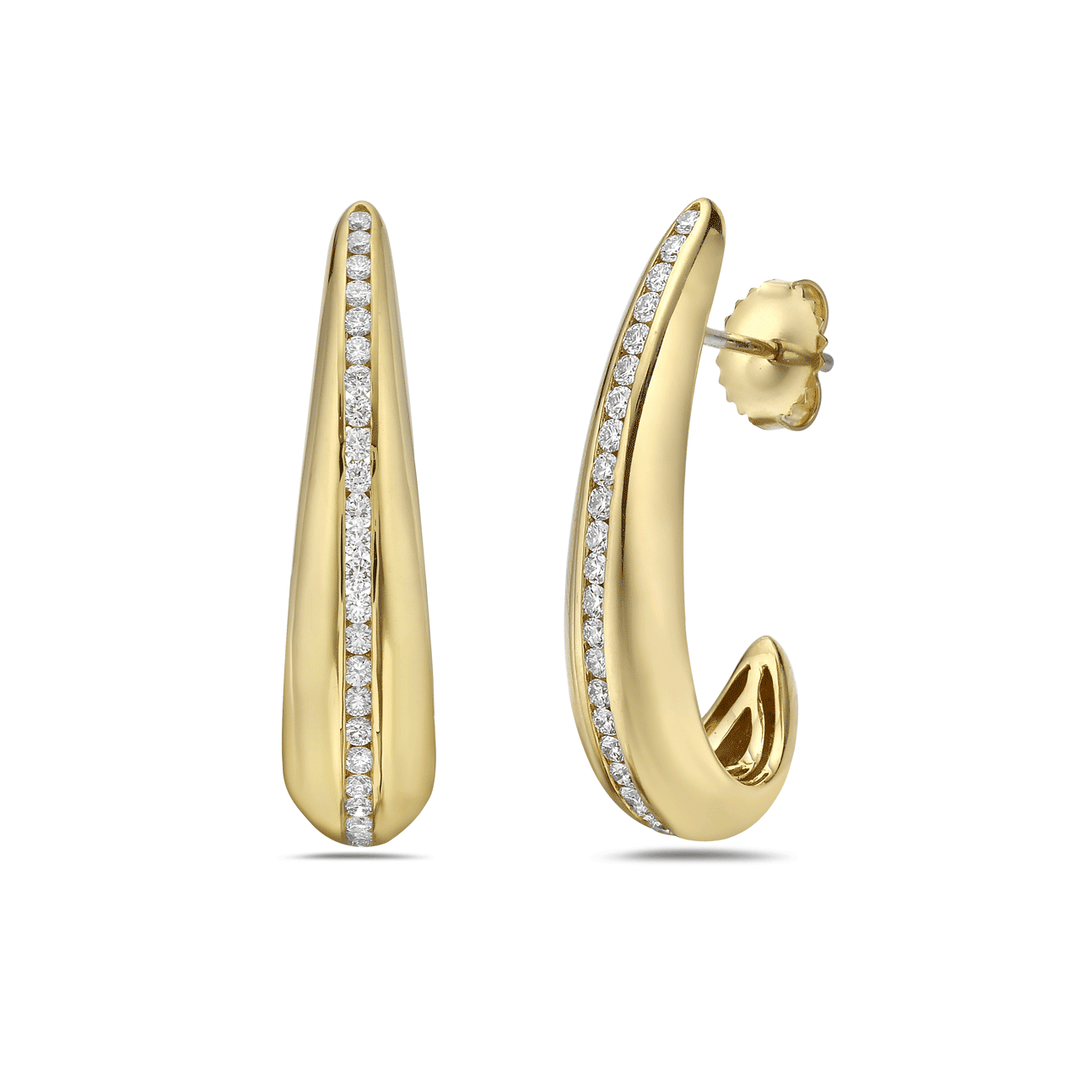 Charles Krypell 18k Yellow Gold and .71 Total Weight Diamond J Shaped Earrings