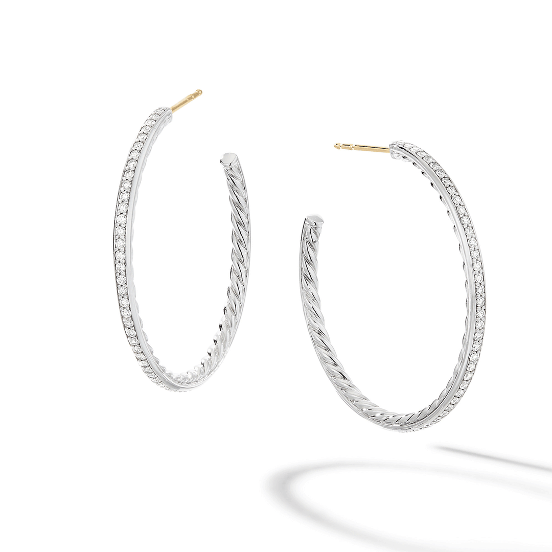 David Yurman Pavé Hoop Earrings Sterling Silver with Diamonds, 38mm